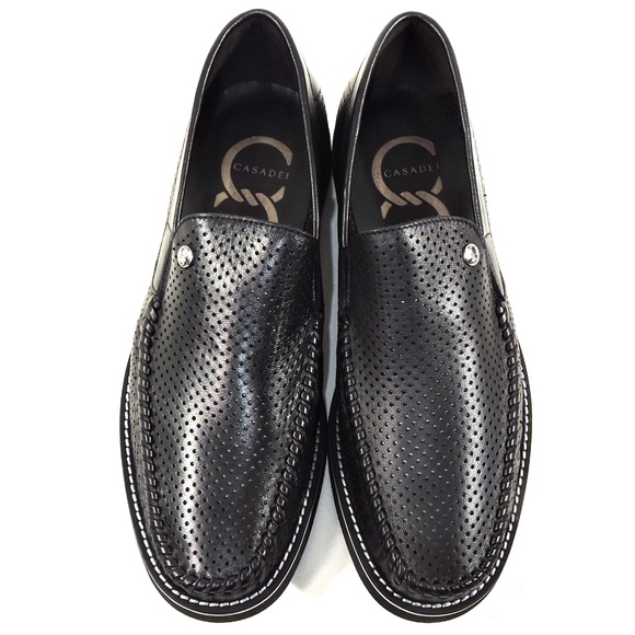 CASADEI 🇮🇹 MEN'S BLACK SOFT LEATHER COMFORT SUMMER LOAFERS - Picture 6 of 8